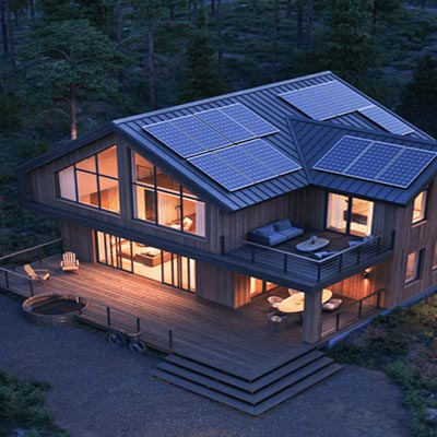 Maison bois moderne avec panneaux solaires et bain nordique par opusbati près de la forêt à Toulouse